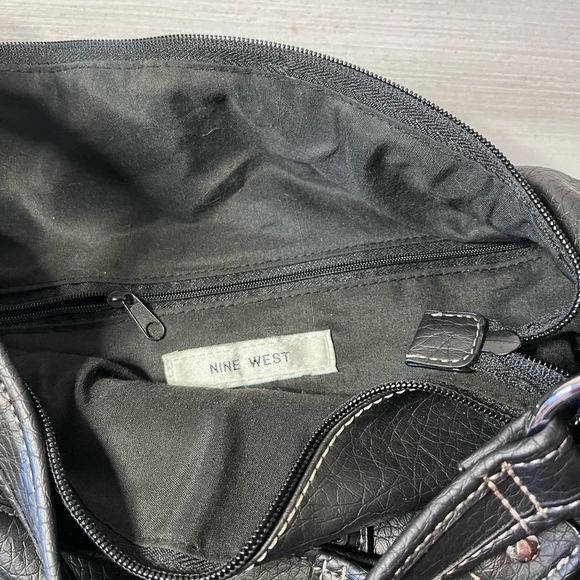 Nine W. large shoulder bag black zip top closure double handles - Picture 4 of 8